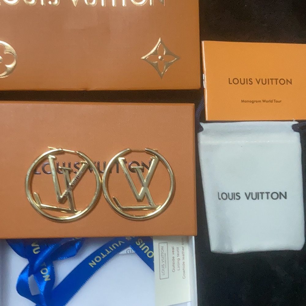 Louis Vuitton Gold Monogram Hoop Earrings NWT